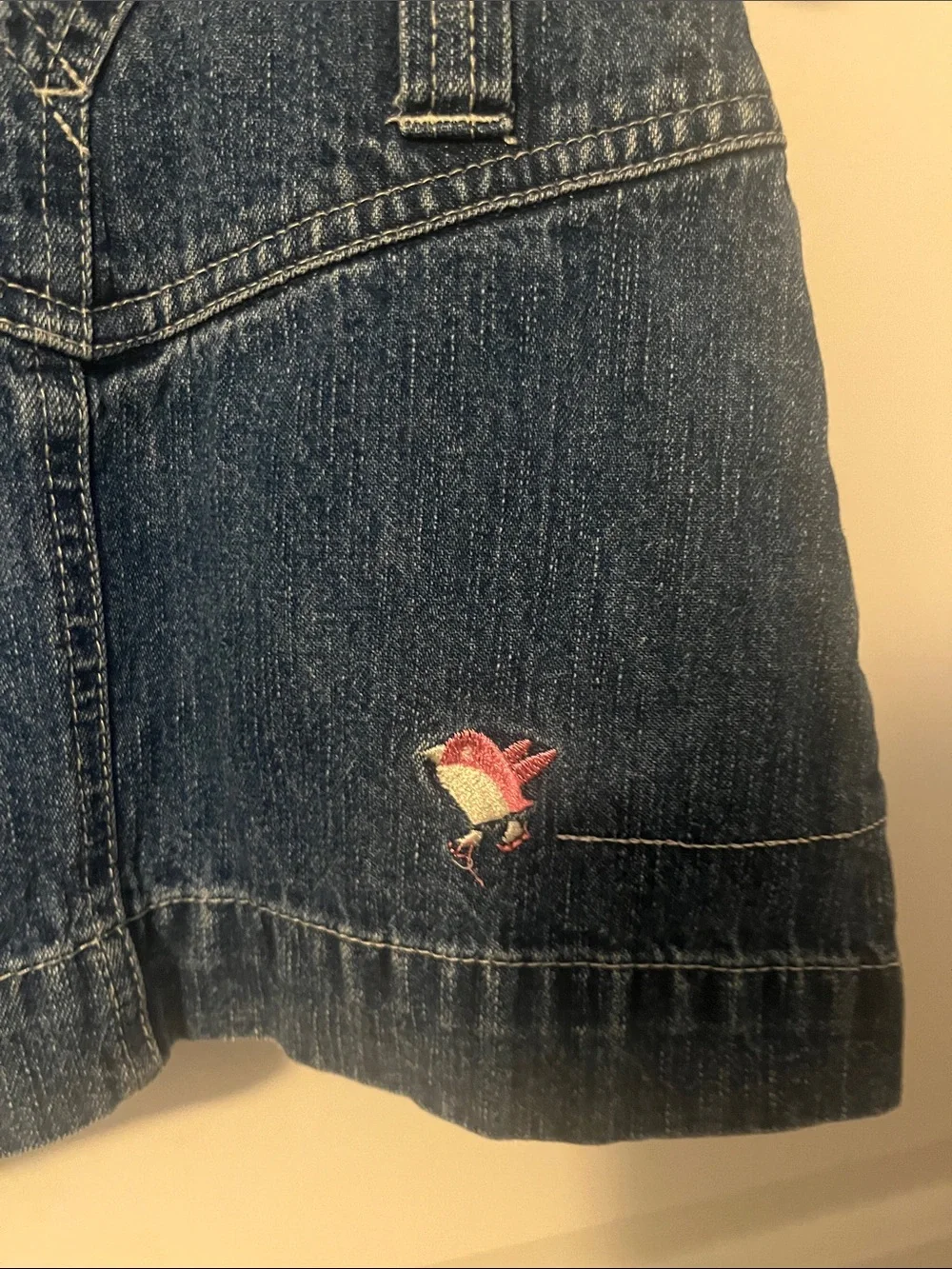 OshKosh B'gosh Dark Blue Denim Overall Dress with Pink Embroidery